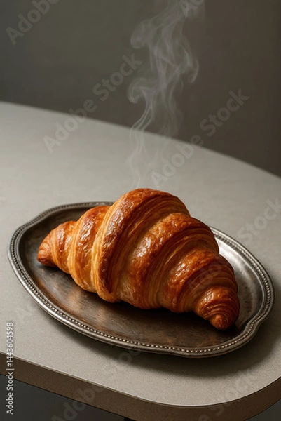 Fototapeta Croissant on Metallic Tray with Steam