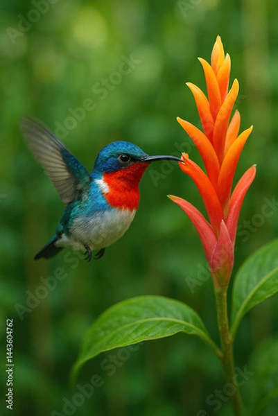 Fototapeta Hummingbird and Heliconia Rostrata