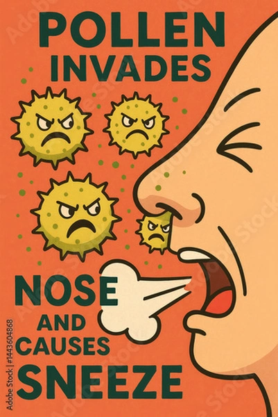 Fototapeta Pollen Invading Nose and Causing Sneeze:  Illustration