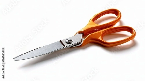 Fototapeta Sharp orange scissors on a clean white background for crafting use