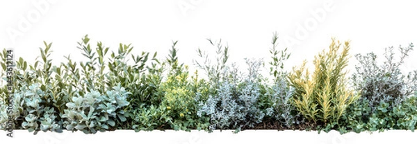 Obraz Lush green hedge featuring a variety of plants and shrubs, creating a natural border in a serene outdoor setting