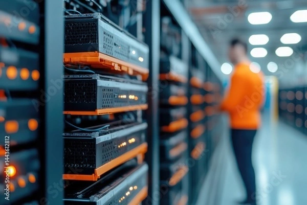 Fototapeta Data center servers in row technology it infrastructure