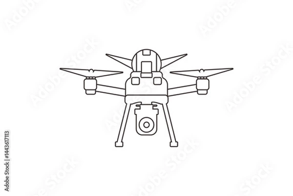 Fototapeta Simple drone illustration in line art vector. deal for drone services, aerial photography, tech blogs, and UI design elements.
