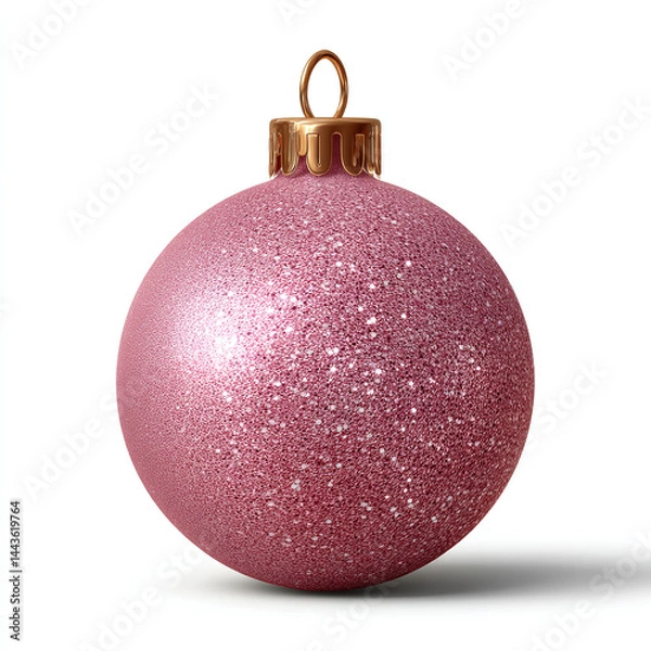 Fototapeta Realistic sparkling pink Christmas ornament ball covered in glitter isolated on transparent background. isolated white background