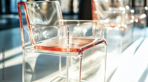 Fototapeta Chairs made of transparent acrylic placed in a workshop setting highlighting modern design and functional creativity.
