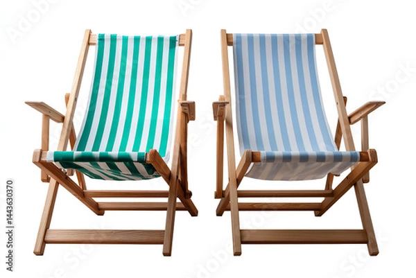 Fototapeta Front view of two beach chairs isolated background isolated white background