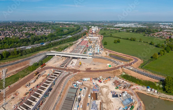 Fototapeta Aerial view of the extensive HS2 construction site at Water Orton and Coleshill near Birmingham, UK