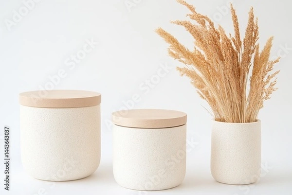 Obraz Functional decor setup featuring minimalist storage containers and dried plants