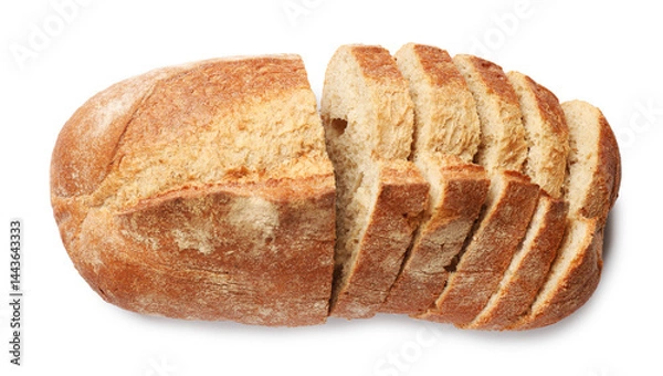 Fototapeta Pieces of fresh bread isolated on white, top view