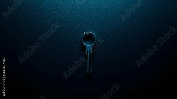 Fototapeta Single key on dark blue background, security concept, website banner