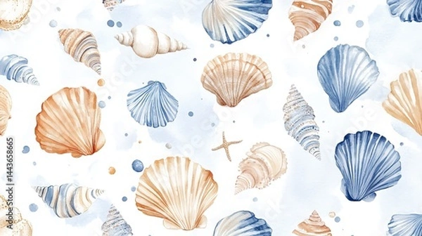Fototapeta Adorable watercolor seashells, perfect for baby clothes, patterns, stickers, postcards, prints, fabric, and books.
 