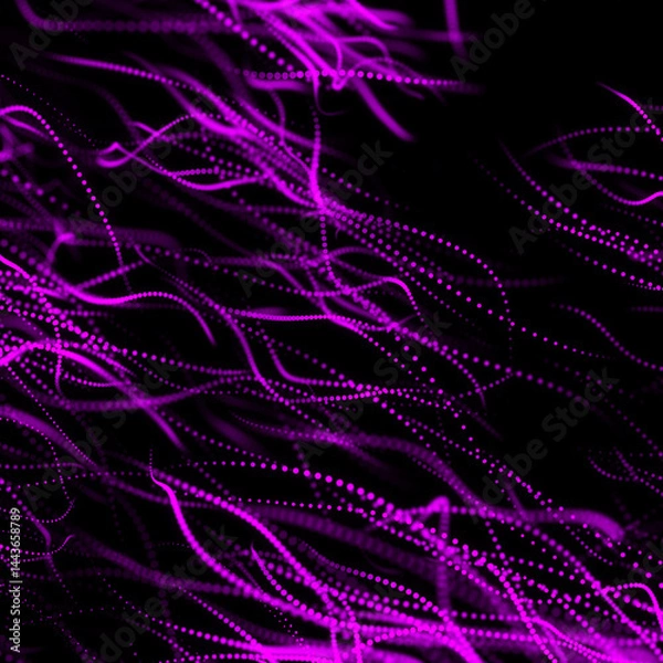 Obraz Digital halftone pink waves on the dark background. The futuristic abstract structure or network connection. Big data visualization. 3D rendering.