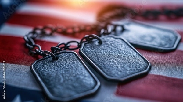 Obraz Military Dog Tags on American Flag: A Powerful Tribute