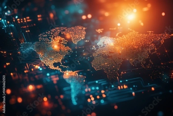 Obraz Global Network Digital Map - A Technological Marvel