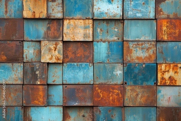 Obraz Rustic Metal Wall Tiles - Industrial Design