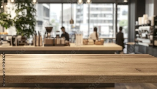 Obraz Empty Wooden Table Top in a Busy Cafe