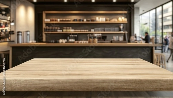 Obraz Empty Wooden Table in a Stylish Cafe