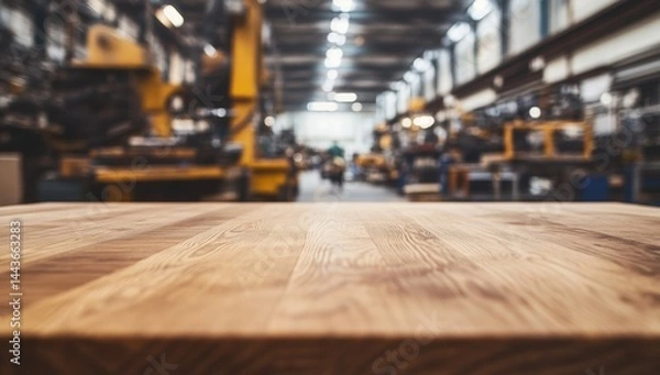 Obraz Wooden Tabletop in a Busy Factory