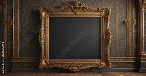 Fototapeta Ornate vintage frames, damask backdrop, intricate detailing,  picture frame,  opulent