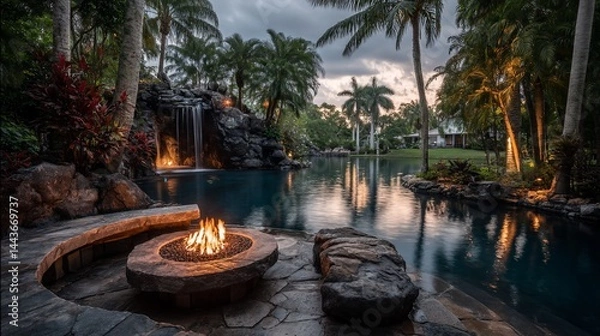 Obraz Outdoor Paradise Poolside Fire Pit