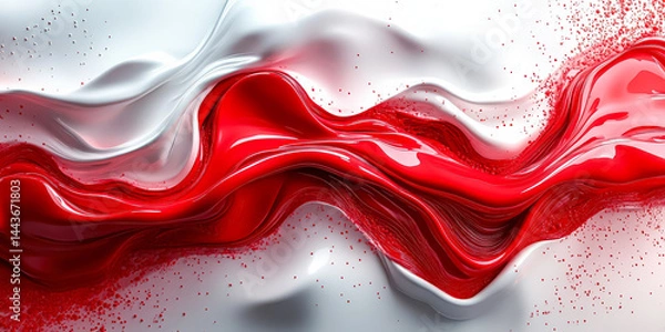 Fototapeta Red and white wave. The red is very thick and the white is very thin. The red is almost all the way down the wave