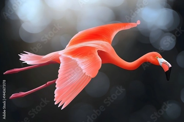 Fototapeta Red flying flamingo bird isolated on a transparent background, , evoking relaxed elegance