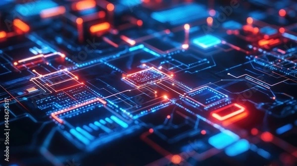 Fototapeta Abstract circuit board with glowing components