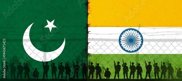 Obraz India-Pakistan Border Tension Soldiers, Flags, and Geopolitical Conflict in Photorealistic Dramatic Imagery