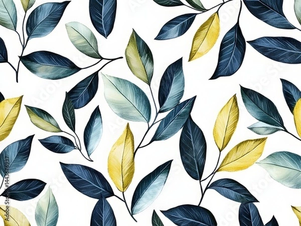 Fototapeta Seamless pattern with leaves. Digital painting. Hand-drawn illustration, imbued with refined subtlety