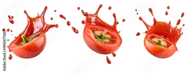 Fototapeta Set of delicious tomato ketchup splashes, cut out , embracing tranquil simplicity