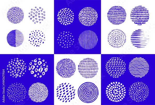 Obraz Hand drawn circles. Round abstract black backgrounds or patterns. Line sketch trendy set. Hand drawn doodle shapes. Vector circular scribble. Spots, curves, drops. Pen graffiti bubble.