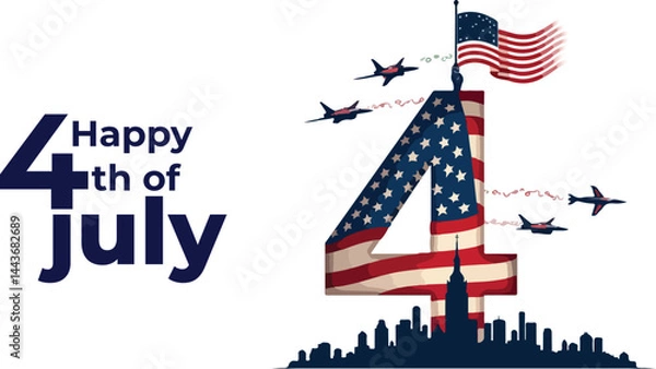 Fototapeta High-quality USA Independence Day vector collection with 4th of July themes, including patriotic icons, American flags, liberty elements, fireworks, and symbols of freedom, perfect for celebration and