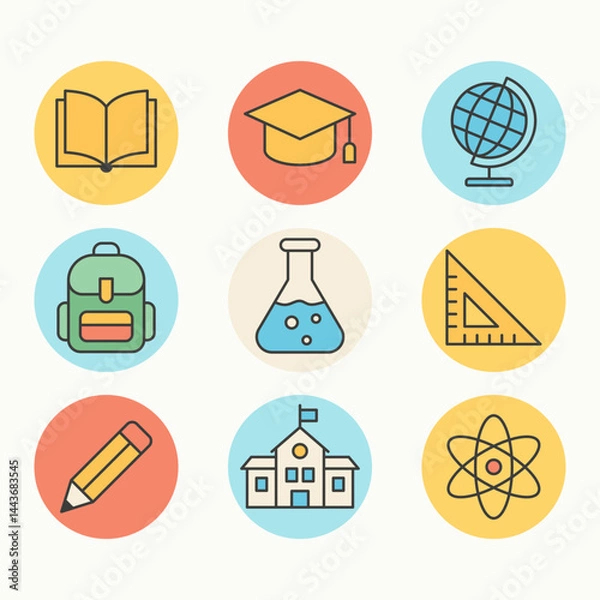 Fototapeta education line vector icon set