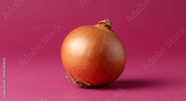 Fototapeta Golden onion bulb on pink background fresh vegetable cooking ingredient food preparation healthy eating raw onion diet 100