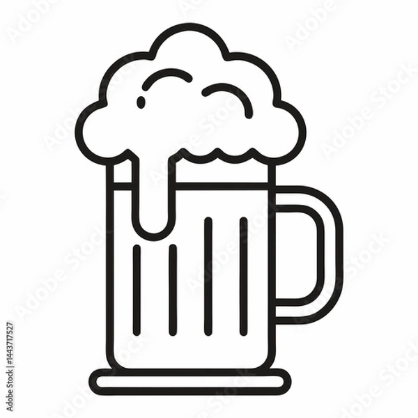 Fototapeta 
Black and white vector illustration of a beer mug filled with foam. Simple outline icon suitable for bar, pub, alcohol, or Oktoberfest themes.

