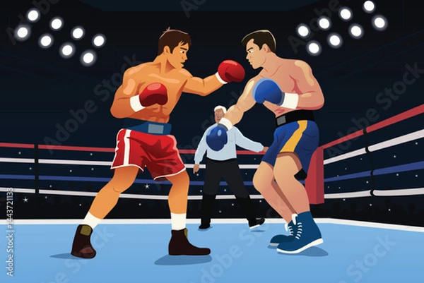 Obraz Professional Boxing Match in a Ring Vector Illustration