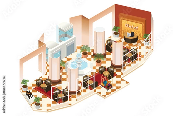 Obraz Hotel Lobby Receptionist Area Vector Illustration