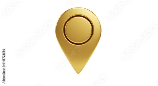 Fototapeta 3D gold map pin symbol isolated on white background, perfect for geolocation apps, route planners, delivery services, real estate location visuals, and travel guidance illustrations
