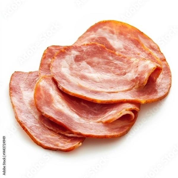 Fototapeta Ham sausage, 3.5 slices, isolated on white.
