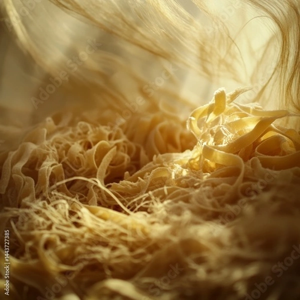 Fototapeta Soft focus, uncooked pasta nest concept.
