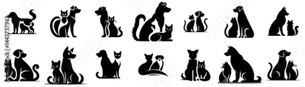 Fototapeta vector set of cat silhouettes with dogs