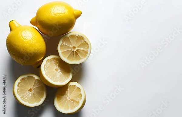 Fototapeta lemons on a white background, top view, whole, half, space