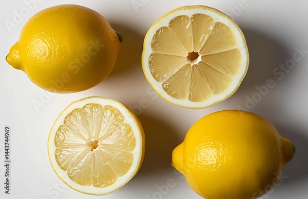 Fototapeta lemons on a white background, top view, whole, half