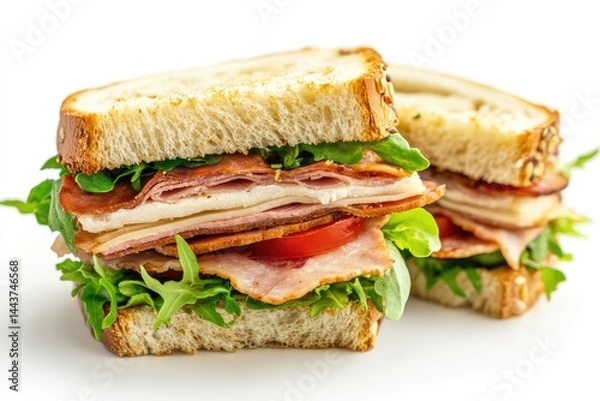 Obraz Sandwich, white background. AI generated illustration.