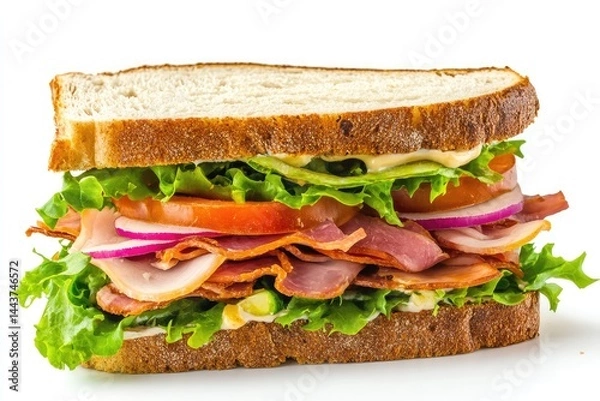 Obraz Sandwich, white background. AI generated illustration.