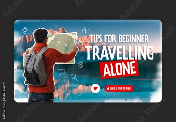Fototapeta Travel Video Thumbnail Layout with Red Accents