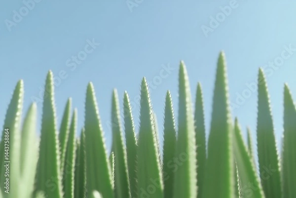 Fototapeta Close-up view of vibrant green grass blades against a clear sky