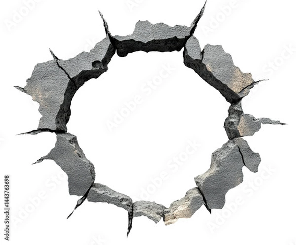 Fototapeta Destruction event cracked ground surface urban environment isolated on transparent background