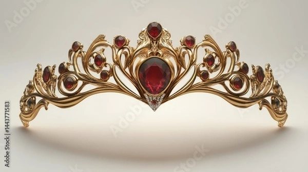 Obraz Ornate gold tiara with ruby accents