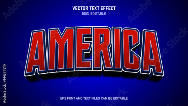 Fototapeta America 3d text style editable text effect